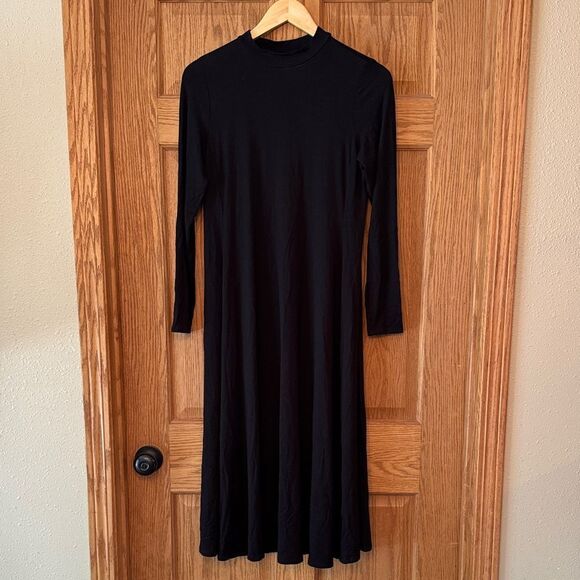 EILEEN FISHER Stretch Jersey Mock Neck Long Sleeve Midi Dress - Picture 2 of 8